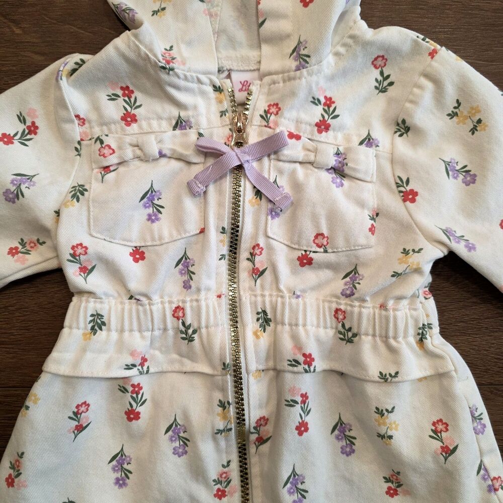 Little Lass Girls Jacket Toddler 2T Hooded Utility Flower Print Spring Floral